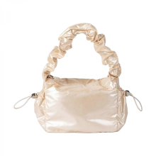 Women's shoulder bag, fashionable drawstring tote bag, Korean style, underarm bag, soft pleated crossbody bag, travel shopping, apricot color.