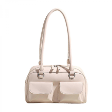 Korean style fashionable women's shoulder bag, with zipper, retro double pockets, solid color underarm bag/wallet, white.