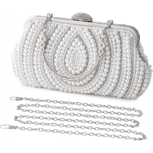 Elegante Perlenhandtasche für Damen-Abendveranstaltungen, funkelnde Geldbörse, weiße Hochzeitsclutch.