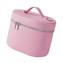 Leather cosmetic bag, travel toiletry bag with zipper, stylish cosmetic bag, handbag, makeup pouch, portable storage bag, gift bag, brown and pink.