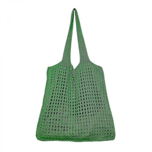 Women's knitted openwork shoulder bag, simple beach handbag, green
