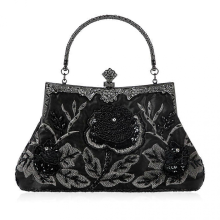 Elegante portafoglio da donna con perline e borsa da sposa con paillettes nere, da sera formale