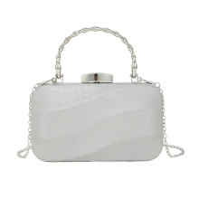 This stylish handbag functions as both an evening bag and a shoulder bag, perfect for nighttime parties and everyday shopping. It's silver.
