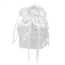 Women's satin handbag, wedding satin gift bag, wedding gift bag, satin floral bag, white, 22 x 18.5 cm.