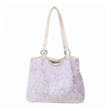 Women's shoulder bag, simple and sparkly tote bag, large capacity shopping bag, sequined underarm travel bag, white.