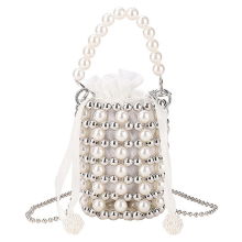 Borsa a secchiello in metallo con perle finte da donna, portafoglio da sera in cristallo, borsa a mano, borsa da sposa formale