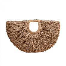 Elegante borsa da spiaggia intrecciata, pochette da sera da donna, borsa tote di grande capacità, motivo a luna, colore viola e caffè