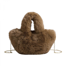 Elegante borsa tote in peluche, borsa a tracolla alla moda da donna, borsa a tracolla morbida e comoda, colore viola e caffè.