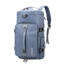 Women's gym bag, sports travel bag, backpack, weekend overnight bag with shoe compartment, dark blue.