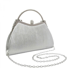 Women's evening bag, formal occasion women's wallet, elegant party, banquet, wedding clutch, handbag, pleated shoulder bag with chain, silver.