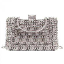 SCSYV AVEKI Borsa a mano da donna in metallo a quadri con catena, pochette da sera geometrica, a forma di U, argento con diamanti, a forma di A