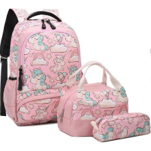 25-26 inch girls' unicorn backpack set, including lunch bag and pencil case, 3-in-1 school bag set.