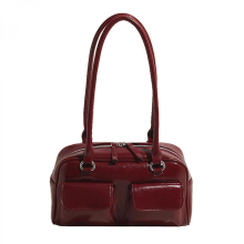 Borsa a tracolla da donna alla moda in stile coreano, con cerniera, doppie tasche retrò, borsa/portafoglio da ascella in tinta unita, bianco/rosso.