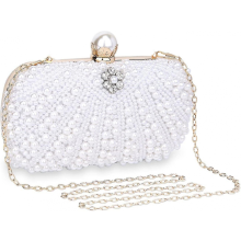 Elegante borsa di perle per le serate femminili, portafoglio scintillante, pochette bianca da sposa.