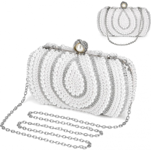 Elegante borsa di perle per eventi serali da donna, portafoglio scintillante, pochette da sposa, bianco 1