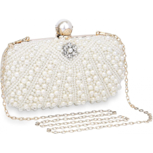 Elegante borsa di perle per eventi serali da donna, portafoglio scintillante, pochette da sposa color albicocca.