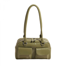Korean style fashionable women's shoulder bag, with zipper, retro double pockets, solid color, can be used as an underarm bag or wallet, white/green.