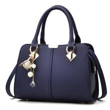 Borsa a mano da donna in PU, capiente e alla moda, con tracolla, colore bianco e blu scuro, taglia unica.
