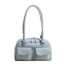 Korean style fashionable women's shoulder bag, with zipper, retro double pockets, solid color underarm bag/wallet, white and blue.