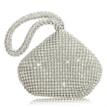 Women's triangular sequined handbag, clutch, luxury evening bag, party bag, silver.