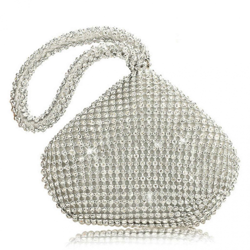 Women's triangular sequined handbag, clutch, luxury evening bag, party bag, silver.