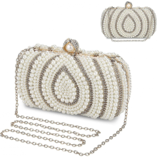 Elegante borsa di perle per eventi serali da donna, portafoglio scintillante, pochette da sposa color albicocca.