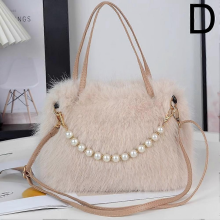 Nuova borsa a mano in peluche da donna, grande capienza, borsa a tracolla con catena di perle, colore cachi.