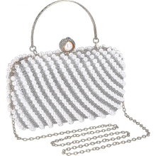 Elegante borsa di perle per eventi serali da donna, portafoglio scintillante, pochette da sposa, bianco 2