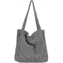 Women's Large Capacity Corduroy Shoulder Bag, Retro Handbag, Fashionable Shopping Bag, Everyday Bag, Black - YGWL