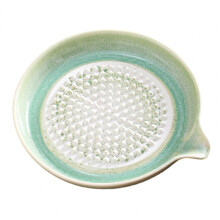 (Green) Gradual Glaze Ceramic Grinder Dish Multi-Function Garlic Masher & Fruit Bowl for Kitchen Rust-Proof Kitchen Plate
