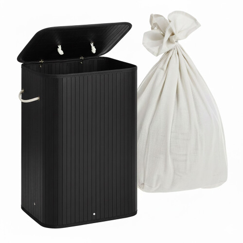 Cesto de ropa de bambú con tapa y bolsa lavable