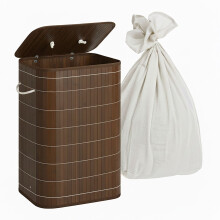 Cesto de ropa de bambú con tapa y bolsa lavable