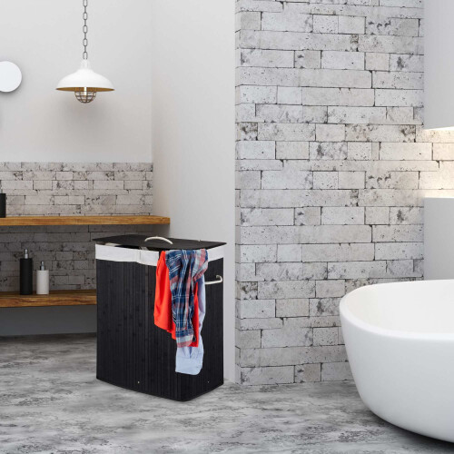 Cesto de ropa de bambú con tapa y bolsa lavable 2