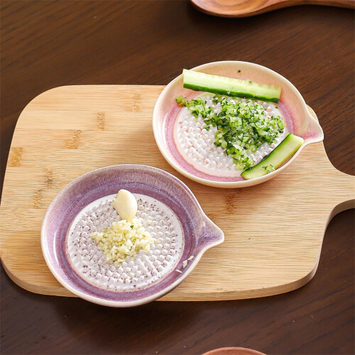 (Green) Gradual Glaze Ceramic Grinder Dish Multi-Function Garlic Masher & Fruit Bowl for Kitchen Rust-Proof Kitchen Plate 1
