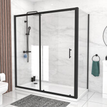 Nes Home 1700mm Matte Black Sliding Shower Door, 800mm Frameless Glass Screen