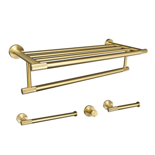 Brushed Gold Bathroom Hardware Set 4 Piece, Modern Wall Mounted Accessories with Durable Waterproof Build 1