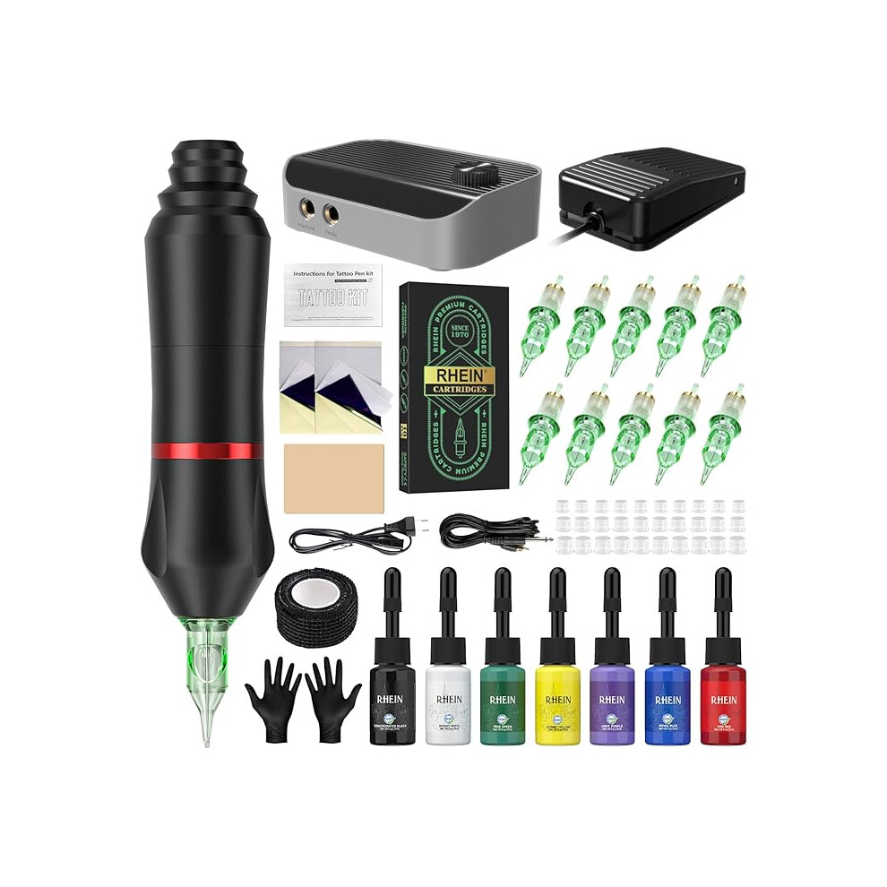 Rhein Rotary Tattoo Machine Kit With 10Pcs Cartridges Needlesdigital Display Power Supply Tattoo Ink Complete For Beginners And Artists Tattoo Supplies