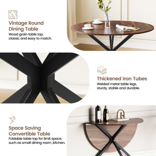 Joolihome Foldable Round Dining Table and 2 Chairs Set 2