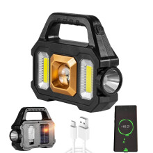 Solar Camping Lantern with USB Charging, 3in1 Rechargeable LED Flashlight Power Bank for Hiking and Emergencies (COBGold)