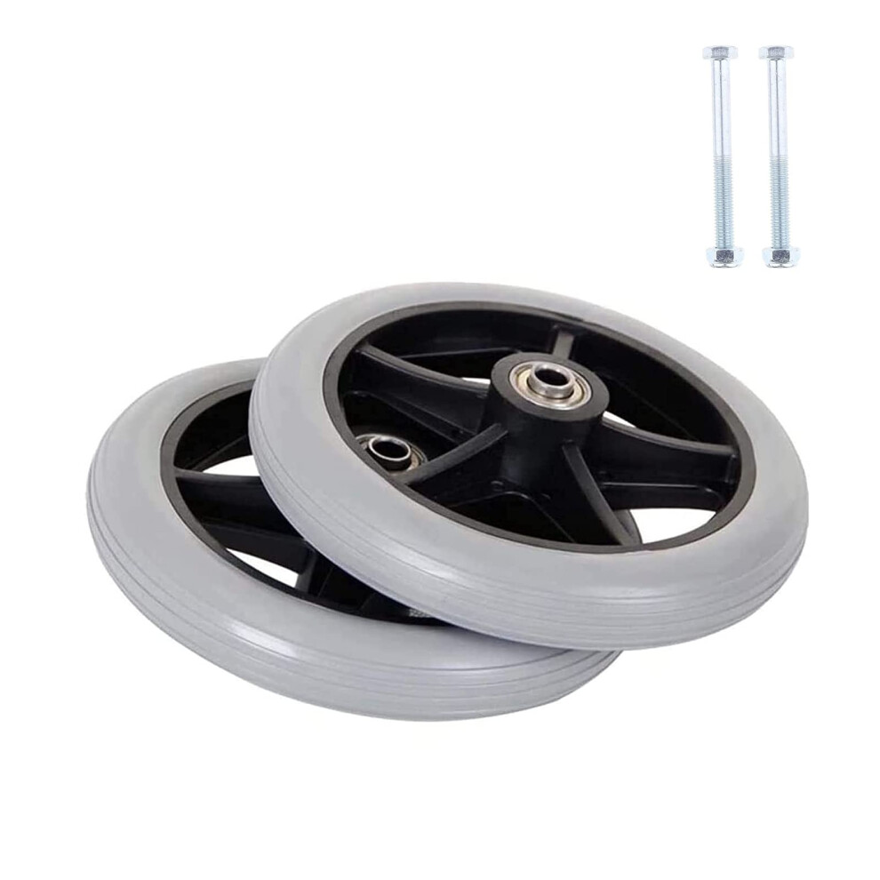 Grey Wheelchair Replacement Wheels 8 Inch Front Caster Set, Solid NonâSlip Silent Ride, Flatâ ShockâAbsorbing Tires, Easy Toolâ Installation