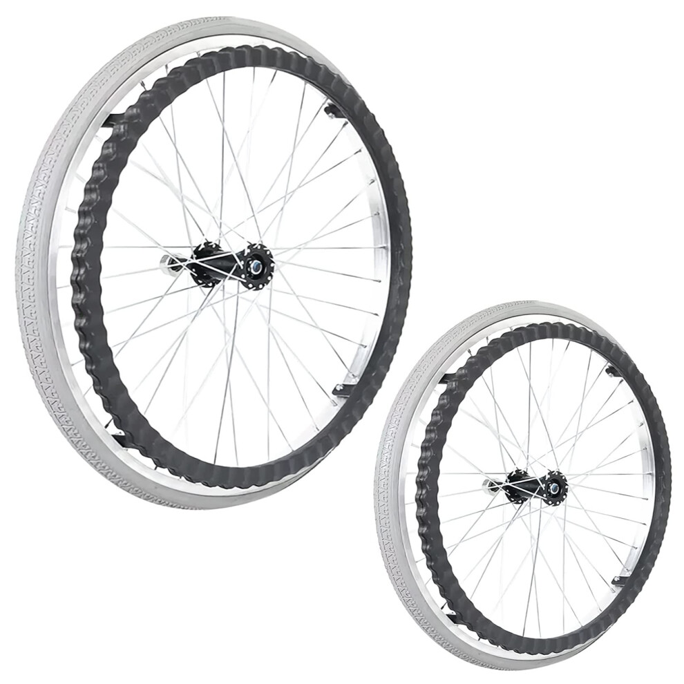 24 Inch Wheelchair Replacement Rear Wheels 2 Pack, Puncture Proof Solid Tires, Lightweight Alloy Hub