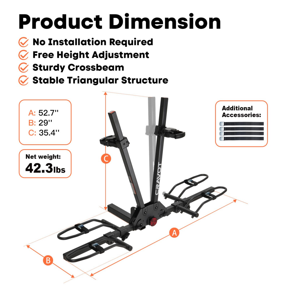 Electric Bike Rack For 2 Bikes, Heavy Duty 200Lbs Foldable Hitch Carrier For Car Suv Van 2 Inch Receiver 9351714673754