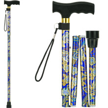 Folding Walking Cane with Adjustable Height, Lightweight Aluminum Stick with Floral Pattern for Women and Men, Blue