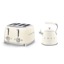 (Cream) Smeg WKF01 Whistling Stovetop Kettle & TSF03 4-Slice Toaster Bundle