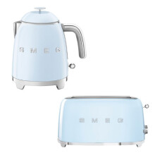 (Pastel Blue) Smeg KLF05 Retro 50's Style Small Mini Kettle 0.8L & TSF01 2 Slice Toaster Set