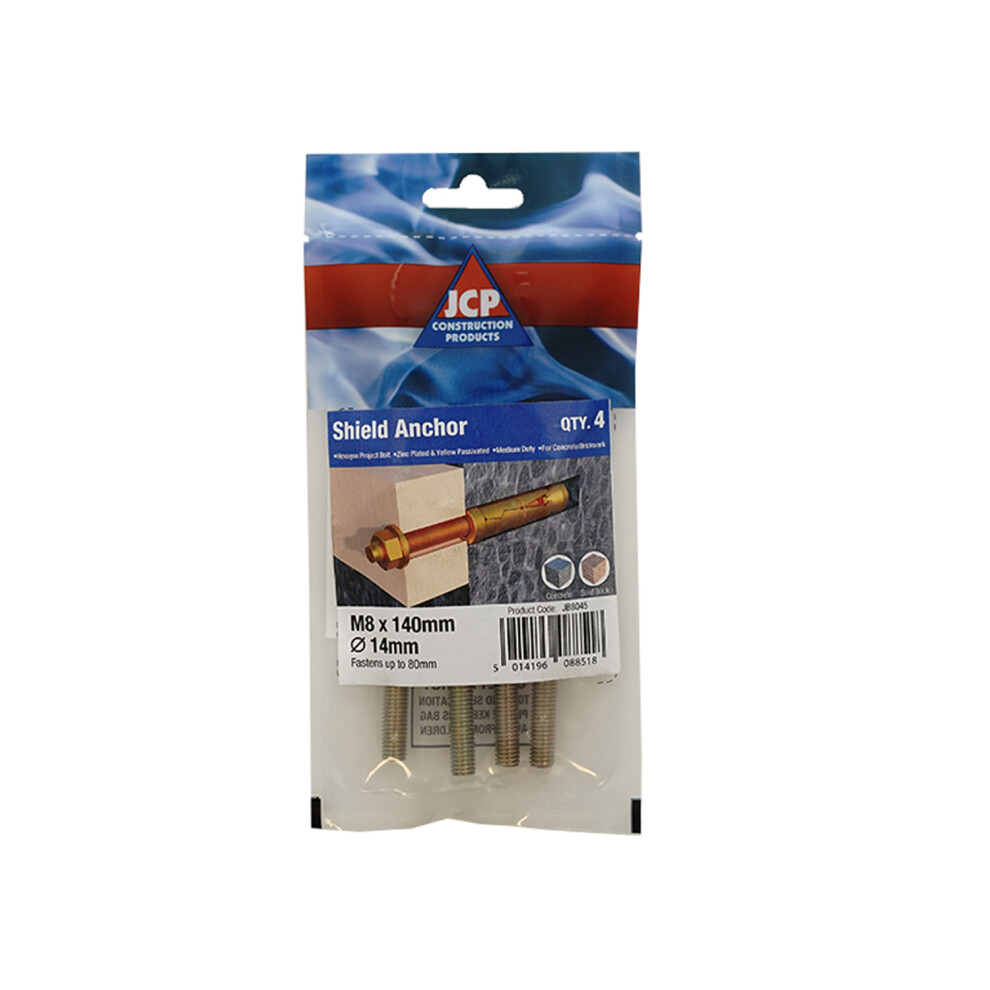 Jcp Fixings Shield Anchors Projecting Bolt Zyp M12 X 50Mm - Box Of 10 5014196088549
