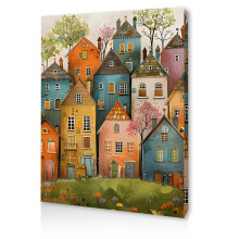 Qiukoo Wall Art Framed Canvas – Colourful Houses