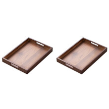 2X Rectangular Bamboo Wood Tea Tray Display Plate Walnut Color Cup Storage Handle Japanese Tea Set Tray 35x25x4cm