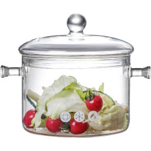 Glass Cooking Pots with Lids, 1900ml Heat-Resistant Borosilicate Glass Cooking Pan, Transparent Saucepan Stockpot with lid and Double Handles for