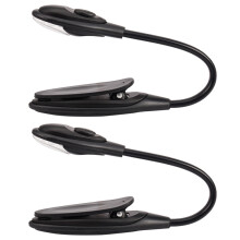2X  Flexible Clip- Bright Booklight LED Travel Book Reading Lamp White Light Book Holder Small Table Lamp Black